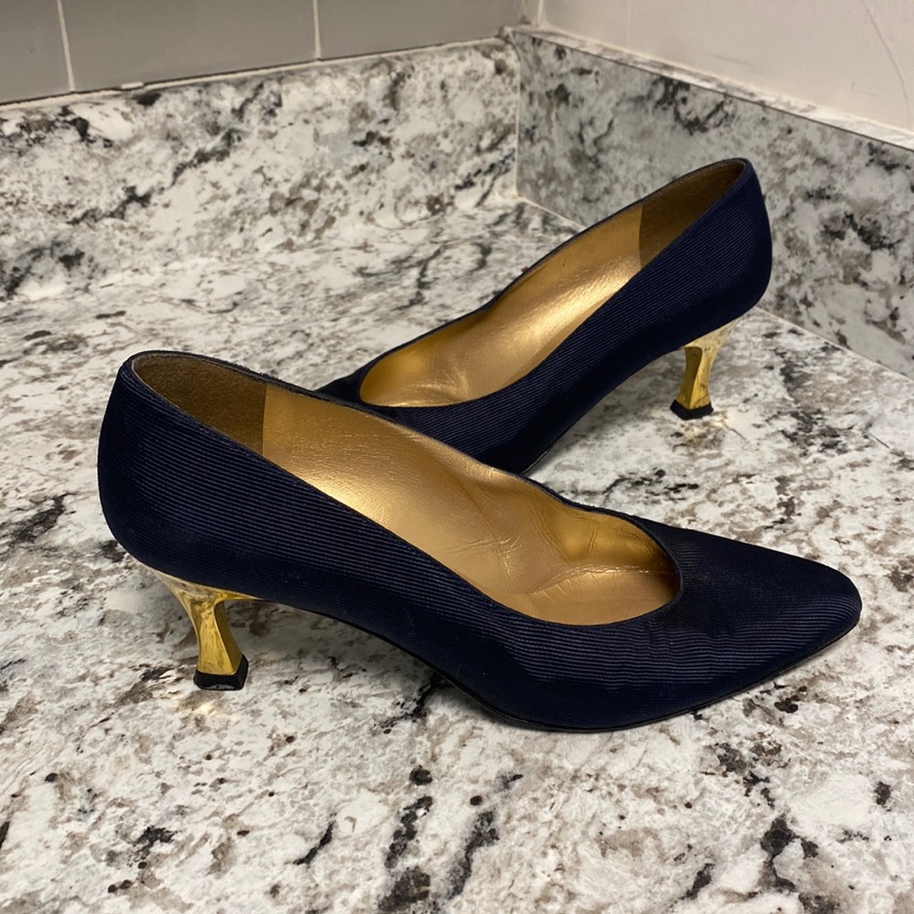 Stuart Weitzman Navy and Gold Heels